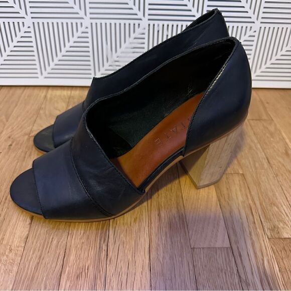 1. STATE AMBLE D'ORSAY STYLE OPEN TOE WOODEN BLOCK HEEL LEATHER OPEN TOE PUMP - Picture 2 of 9